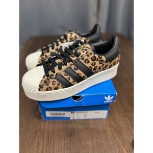 Adidas Superstar Bold X ATMOS Leopard Print Fur Platform Sneakers Women's US 6.5